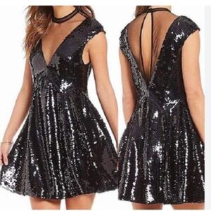 Free People Black Sequin Backless Dress